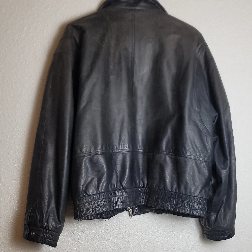 Classic Black Leather Bomber Jacket